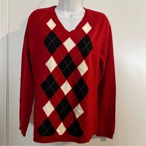 Croft & Barrow Red Argyle V-Neck Sweater